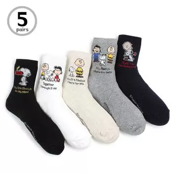 (5 пар) Носки Snoopy Sensibility Crew для женщин, мальчиков и девочек зигзагообразный костюм HO15