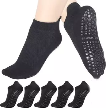5 пар носков для пилатеса и йоги с нескользящей подошвой, женские нескользящие носки для больницы, танцев, йоги, размер UK 4-7 One Size чёрный