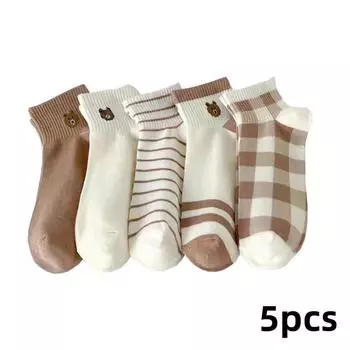 5 пар носков до щиколотки с плюшевыми мишками, удобные, милые, укороченные носки, женские чулочно-носочные изделия 5-pcs