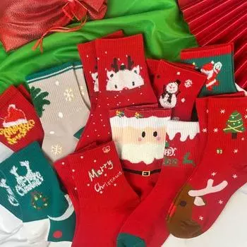 5 пар носков до середины голени с рисунком лося, хлопковые носки с рисунком для женщин, высокие носки до щиколотки, рождественские носки для мальчиков 5 Pairs Elk