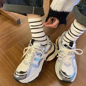 5 пар носков Lolita JK Autumn Striped Socks Patchwork Mid-Socks Cute Tube Socks Women Teens 5 pairs