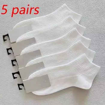 5 пар носков, однотонные носки унисекс, весна-лето, белые, черные короткие носки, дышащие носки для женщин и мужчин One Size чёрный