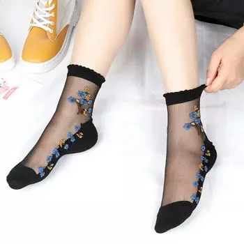 5 пар носков с цветочной вышивкой, дышащие и легкие сетчатые короткие носки, женские чулки и чулочно-носочные изделия разноцветный