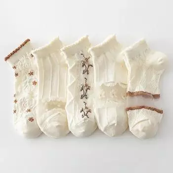 5 пар носков с фактурной цветочной принтом в стиле ретро, милые носки с рюшами для платьев, женских чулок и чулочно-носочных изделий