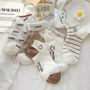 5 пар носков с милым улыбающимся принтом, удобные и мягкие спортивные носки для экипажа, женские чулки и чулочно-носочные изделия 5pair