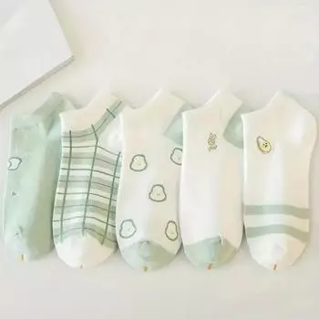 5 пар носков с мультяшным принтом, милые универсальные низкие носки до щиколотки, женские чулки и чулочно-носочные изделия