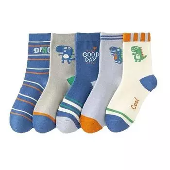 5 пар носков средней длины для мальчиков Randy Little Dinosaur, мягкие и нежные, влагоотводящие и дышащие, милые носки с портами для детей от 1 до 14 лет 9-14years (19-23cm)