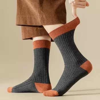 5 пар носков-труб для девочек в стиле ретро, осень, новые, хлопковые, подходящие по цвету, впитывающие пот и дезодорирующие 5 Pairs