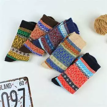5 пар носков в стиле ретро-этнического стиля из смеси овечьей шерсти 4%, теплые, дышащие, толстые, трикотажные, зимние 41.5cm