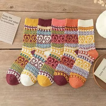 5 пар новых дизайнерских зимних носков, толстые теплые рождественские носки для мужчин и женщин, парные носки, свободный размер 9021 38-43 Free Size