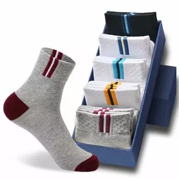5 пар новых хлопковых мужских носков высокого качества, осенне-зимние повседневные прогулочные носки для мужчин, размер 38-45 EUR38-45 разноцветный