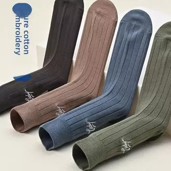 5 пар новых мужских хлопковых вышитых антипиллинговых потовых дезодорирующих чулок 5 Pairs