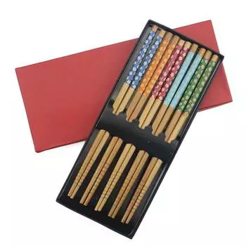 5 пар новых палочек для еды, китайская подарочная коробка, красочные многоразовые натуральные деревянные палочки для еды, традиционный набор палочек для еды, подарочная упаковка ручной работы