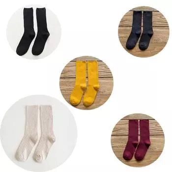 5 пар однотонных носков в рубчик средней длины женские смешанные цвета подходят для 4 сезонов набор свободных носков повседневные базовые носки 35-41