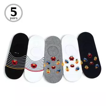 (5 пар) Официально лицензированные женские модные носки с персонажами Улицы Сезам FF15 23cm - 26cm