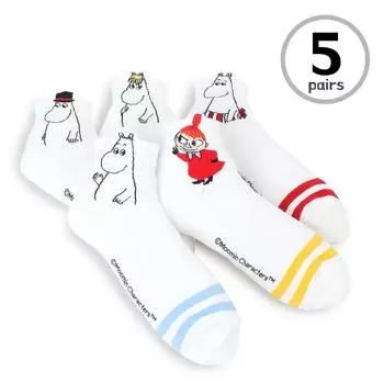 (5 пар) Официально лицензированные женские модные забавные низкие носки с изображением муми-троллей LR15