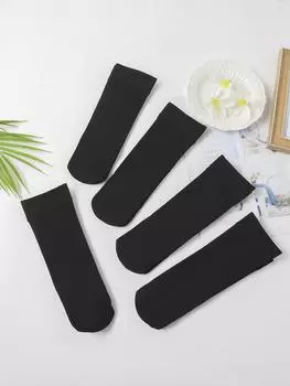 5 пар Осенне-зимние однотонные носки до середины икры, повседневные носки, длинные носки, теплые женские носки ONE SIZE