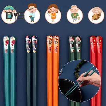 5 пар палочек для еды из сплава, устойчивые к высоким температурам, нескользящие, без заусенцев, пищевые, удобная ручка, тренировочные палочки в японском стиле для семьи