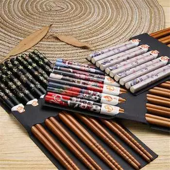 5 пар палочек для еды Simplicity, бамбуковая решетка, многоразовая посуда, противоскользящие палочки для суши 22.5cm