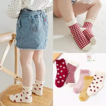 5 пар/партия носков для девочек из чистого хлопка, весна-осень, детские носки средней длины для девочек, принцесс, женские носки 2-6 лет 3-5Years