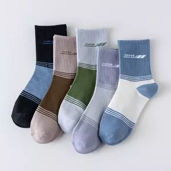 5 пар/партия, новые мужские супер повседневные хлопковые мягкие средние однотонные удобные спортивные мужские носки, впитывающие пот 35-43 разноцветный