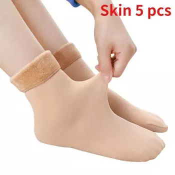 5 пар/партия зимних теплых однотонных женских носков утолщенные теплые носки кашемировые черные телесные бесшовные снежные носки бархатные носки 34-41