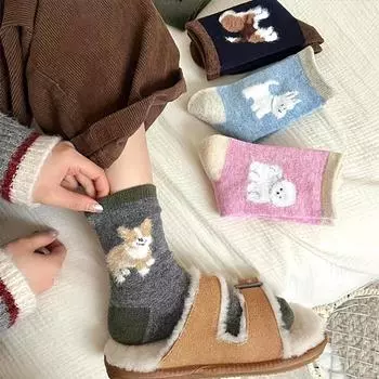 5 пар плюшевых носков с изображением щенка, милые носки INS, шелковые чулки с цветными блоками, носки с рисунком щенка 5pc