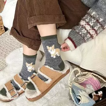 5 пар плюшевых носков с изображением щенка, милые носки INS, шелковые чулки с цветными блоками, носки с рисунком щенка 5pc