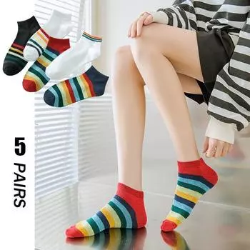 5 пар радужных носков, женские полосатые уличные спортивные носки, модные весенние сетчатые красные одинаковые универсальные носки-лодочки Single code