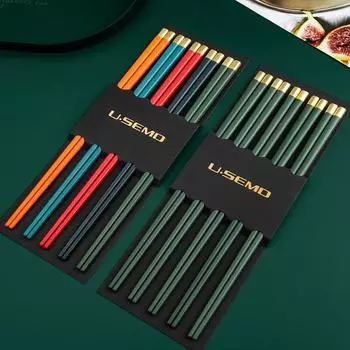 5 пар разноцветных палочек для еды в стиле Chiness, набор рисовых палочек для суши, из здорового сплава, нескользящие, для дома, кухни, ужина, многоразовые палочки для еды