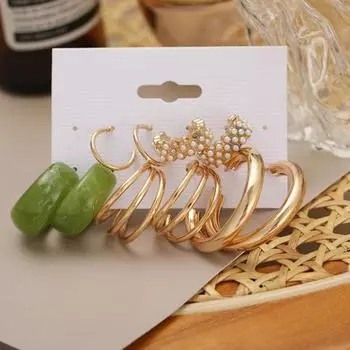 5 пар серег-кольца круглой формы с искусственным жемчугом, металл, богемная геометрия