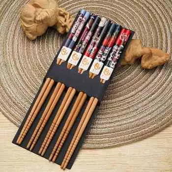 5 пар Simplicity Tableware Палочки для суши Противоскользящие бамбуковые решетчатые палочки для еды Многоразовые 22.5cm