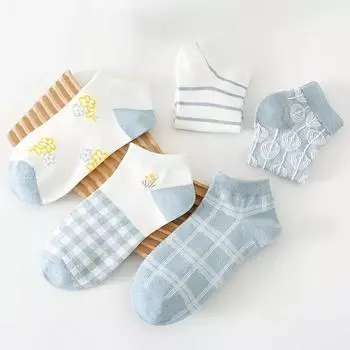 5 пар синих и белых милых носков, набор носков с разными узорами, женские чулки и чулочно-носочные изделия