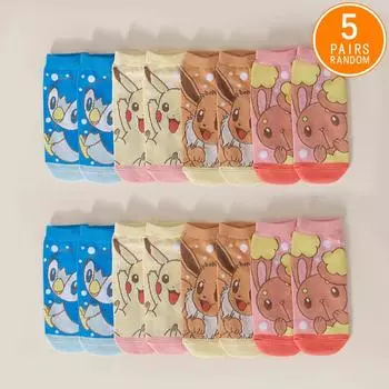 5 пар случайных комбинаций новых японских мультяшных носков-лодочек для мужчин с рисунком Pokmon, удобные и повседневные носки для пар One Size
