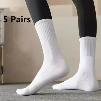 5 пар спортивных носков до середины икры для женщин, мягкие и удобные, стильные и практичные хлопковые носки для йоги One Size