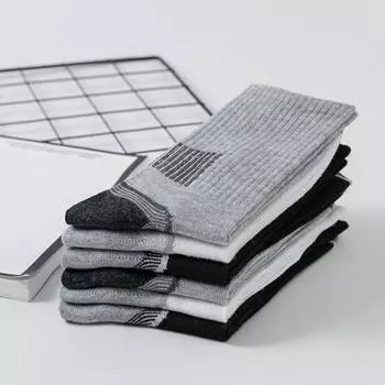 5 пар спортивных носков средней длины, высокая эластичность, контрастный цвет, противоскользящие, поддерживающие белый