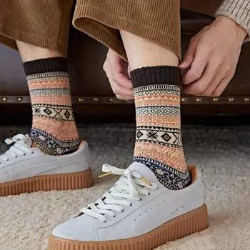 5 пар теплых женских зимних носков в полоску, утолщенные вязаные носки, мягкие носки средней длины, осень-зима Style H