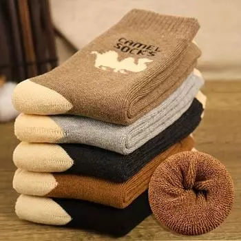 5 пар толстых мужских носков с верблюжьим узором, теплые и удобные, идеально подходят для осенне-зимнего активного отдыха, пеших прогулок, треккинга, кемпинга и рыбалки One-size