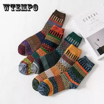 5 пар толстых носков в этническом стиле в полоску в винтажном стиле для осени и зимы, удобные, комфортные и дышащие носки, женские чулки и чулочно-носочные изделия 5 Pairs