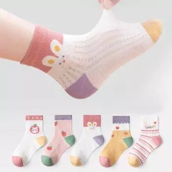 5 пар ультратонких дышащих сетчатых носков с рисунком из мультфильмов, модные милые носки для девочек, эксклюзивная детская одежда 1-16 лет 5-8years (16-18cm)