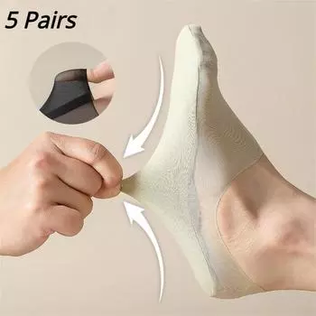 5 пар ультратонких женских летних невидимых хлопковых носков-лодочек, полые дышащие силиконовые нескользящие носки из ледяного шелка, женские носки до щиколотки EUR35-43