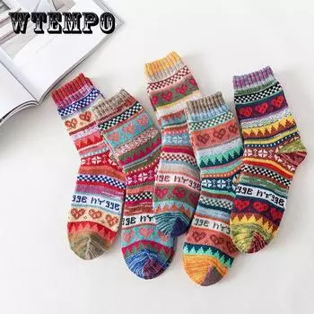 5 пар уютных женских носков из смеси шерсти - винтажная толстая вязка, мягкие и теплые зимние носки, идеальный рождественский подарок для бабушки, мамы, сестры, дочери 5 Pairs