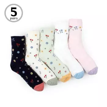 (5 пар) Винтажные модные женские носки с цветочным узором HB15 22 - 25 cm