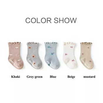 5 пар в лоте Осенние детские милые носки с цветочным принтом для детей, девочек, с цветами, вишней, нескользящие, детские носки для ходьбы по полу 0-6M for XS