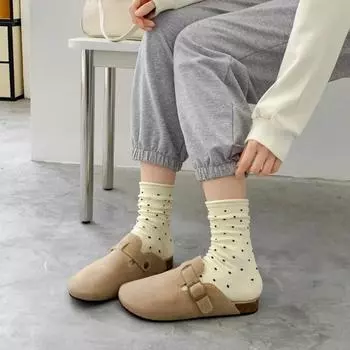 5 пар весенне-осенних симпатичных женских носков средней длины Wave Point Pure Color, повседневные хлопковые носки с закатанным краем чёрный