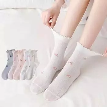 5 пар весенних и летних кружевных носков, носки для девочек, простые и тонкие, дышащие полые хлопковые носки среднего размера, носки среднего цвета ярких цветов