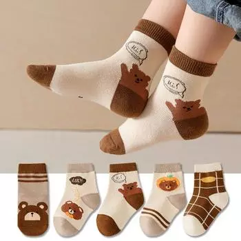 5 пар весенних и осенних ДЕТСКИХ носков, носки с рисунками для девочек и мальчиков S коричневый