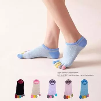 5 пар весенних носков No Show Toes из чистого хлопка, цветные, милые, повседневные, мягкие, дышащие, дезодорирующие, невидимые носки с 5 пальцами в стиле Харадзюку EU 35-39 синий