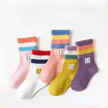 5 пар высококачественных носков средней длины из полиэстера для девочек, радужные, не линяют, не скатываются, детские аксессуары для детей 1-16 лет 0-2years (8-12cm) чёрный