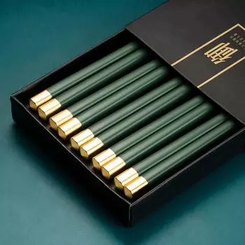 5 пар зеленого золота, японские китайские палочки для еды, милые палочки для еды, многоразовые противоскользящие палочки из сплава, здоровая кухонная посуда